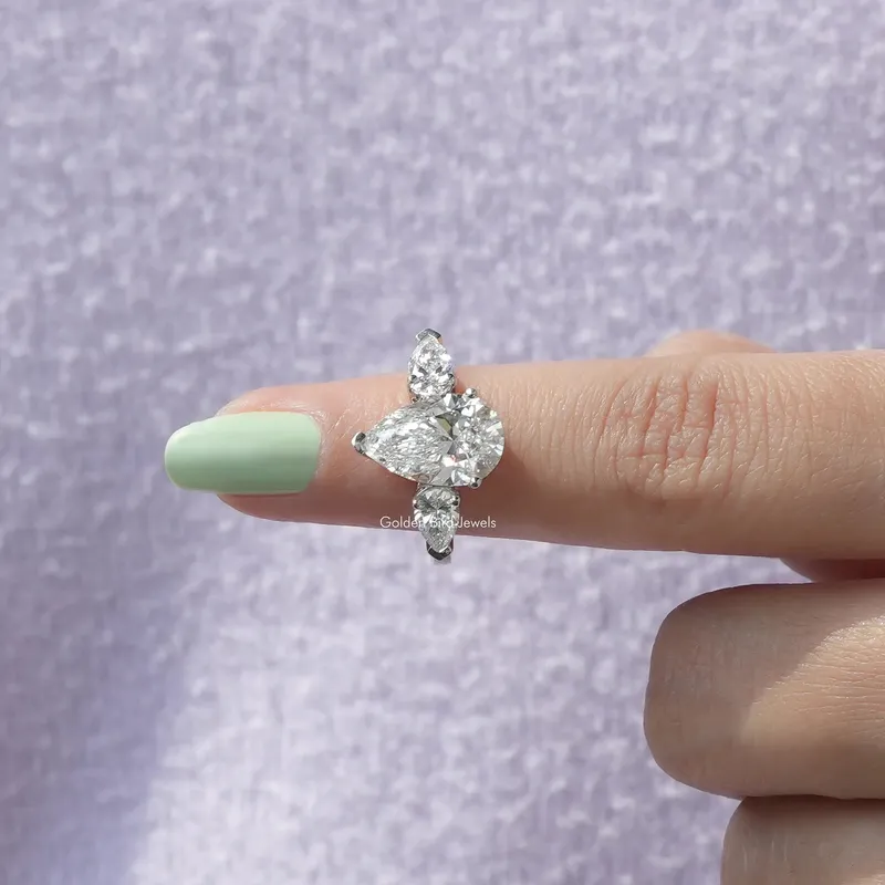 Three Stone Pear Diamond Engagement Ring vy 6