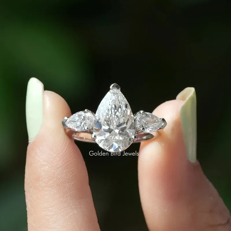Three Stone Pear Diamond Engagement Ring diamond pear cut engagement ring