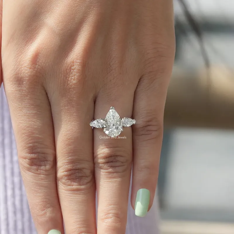 Three Stone Pear Diamond Engagement Ring vy 7