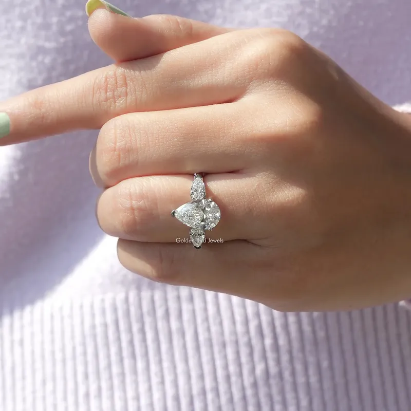 Three Stone Pear Diamond Engagement Ring vy 8