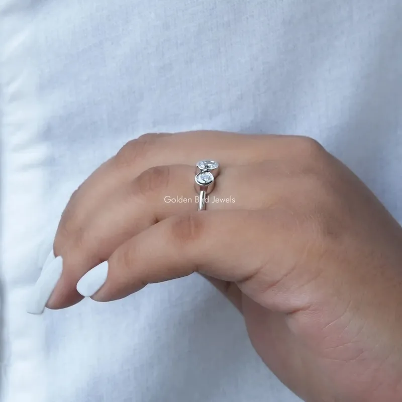 Three Stone Round Cut Moissanite Bezel Set Proposal Ring view 8