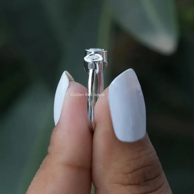 Three Stone Round Cut Moissanite Bezel Set Proposal Ring view 2
