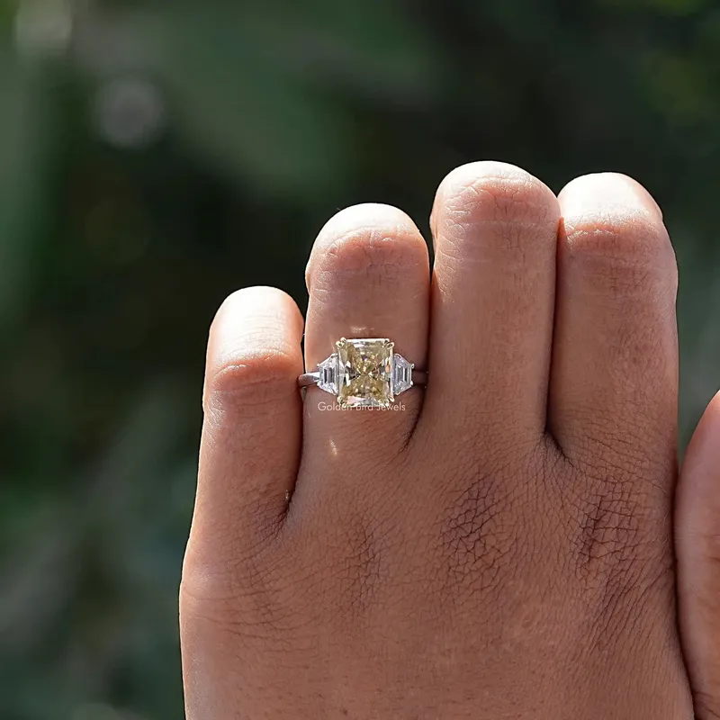 Three Stone Yellow Radiant Moissanite Engagement Ring vy 5