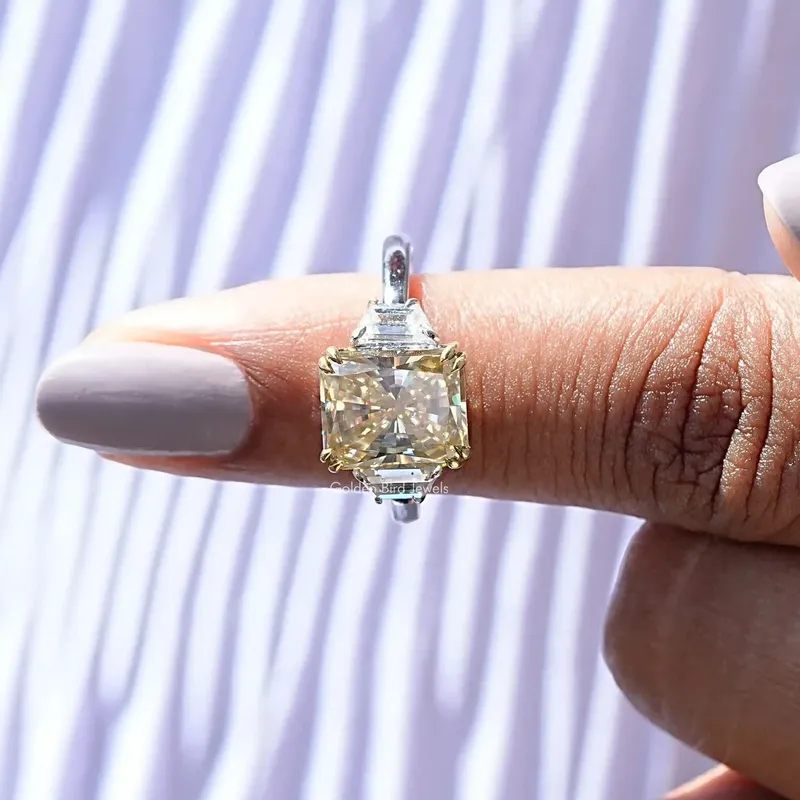 Three Stone Yellow Radiant Moissanite Engagement Ring vy 6