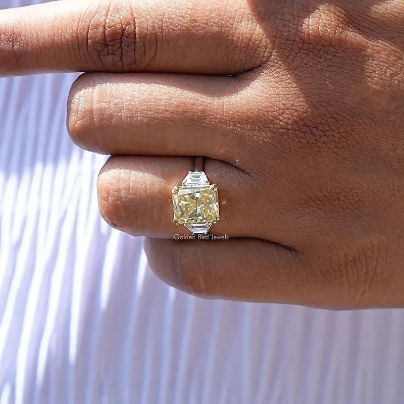 Three Stone Yellow Radiant Moissanite Engagement Ring vy 8