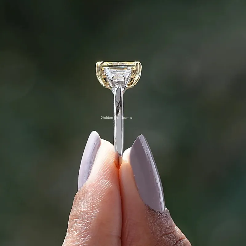 Three Stone Yellow Radiant Moissanite Engagement Ring vy 3