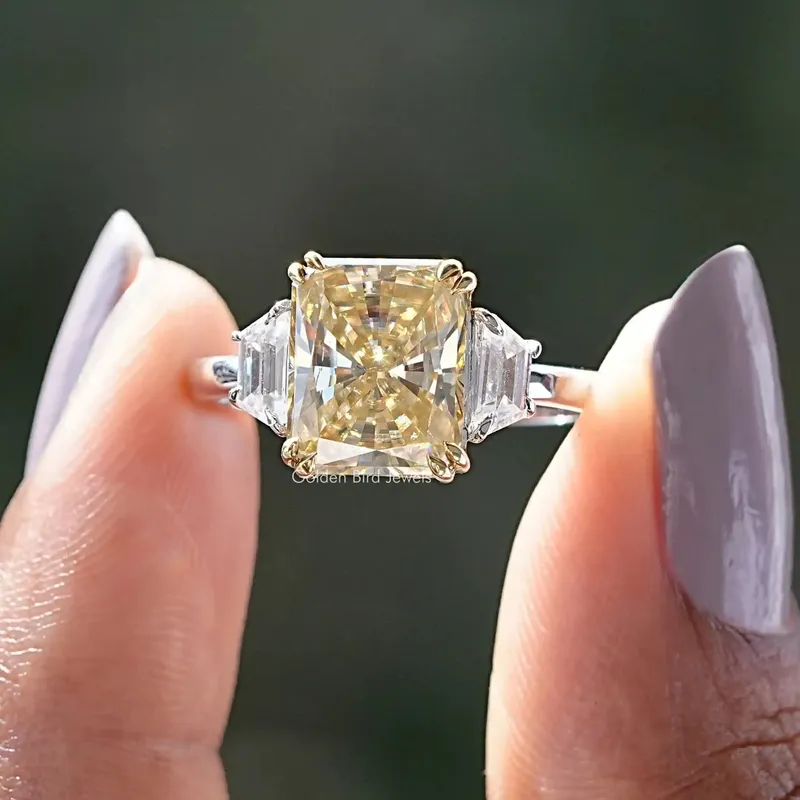 Three Stone Yellow Radiant Moissanite Engagement Ring yellow engagement ring