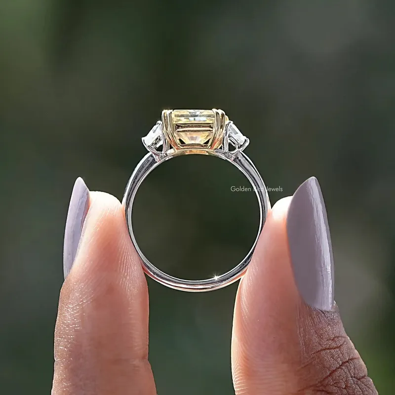 Three Stone Yellow Radiant Moissanite Engagement Ring vy 2