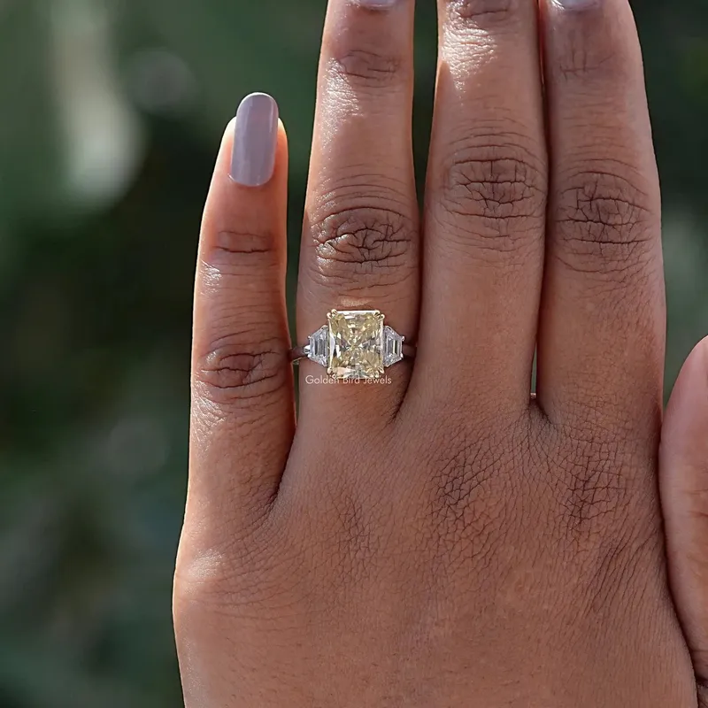 Three Stone Yellow Radiant Moissanite Engagement Ring vy 4