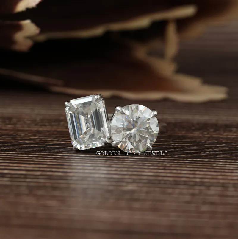 Toi Et Moi Emerald And Round Cut Moissanite Ring emerald emerald cut engagement ring
