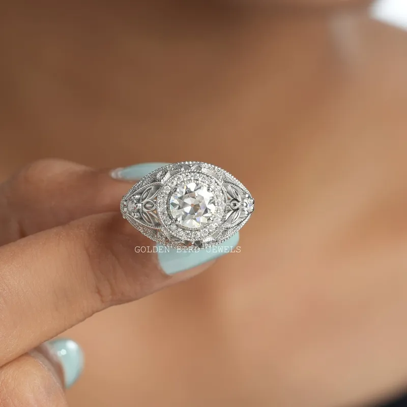 Vintage Moissanite Old European Round Cut Ring view 6