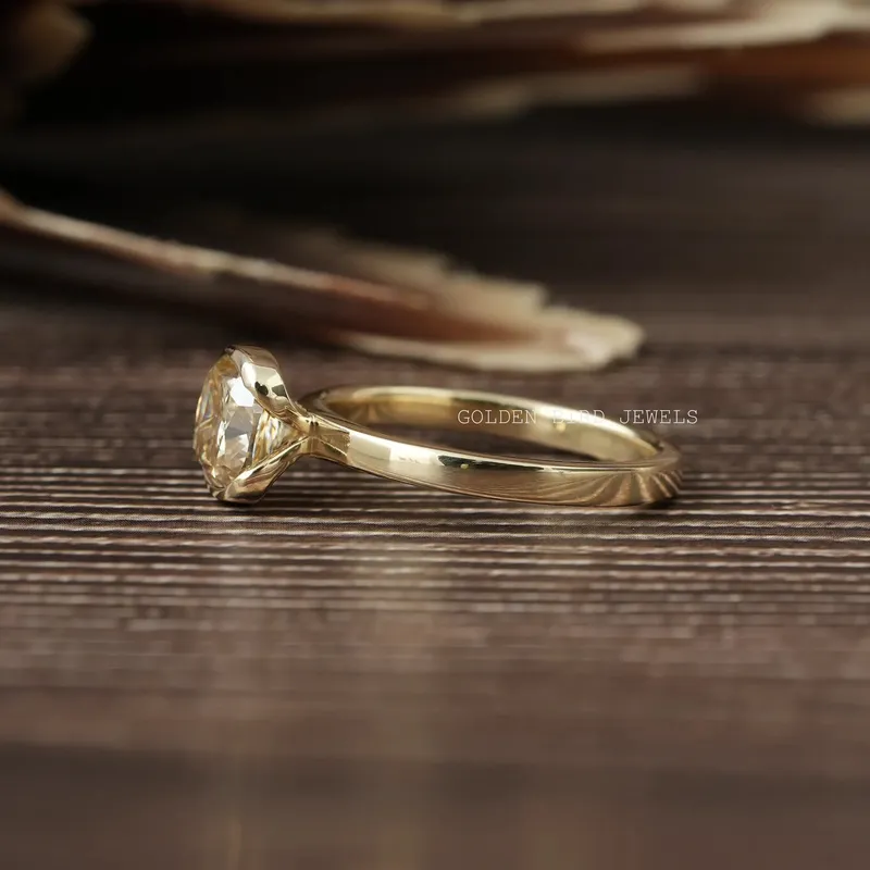 Yellow Cushion Moissanite Half Bezel Solitaire Ring view 8