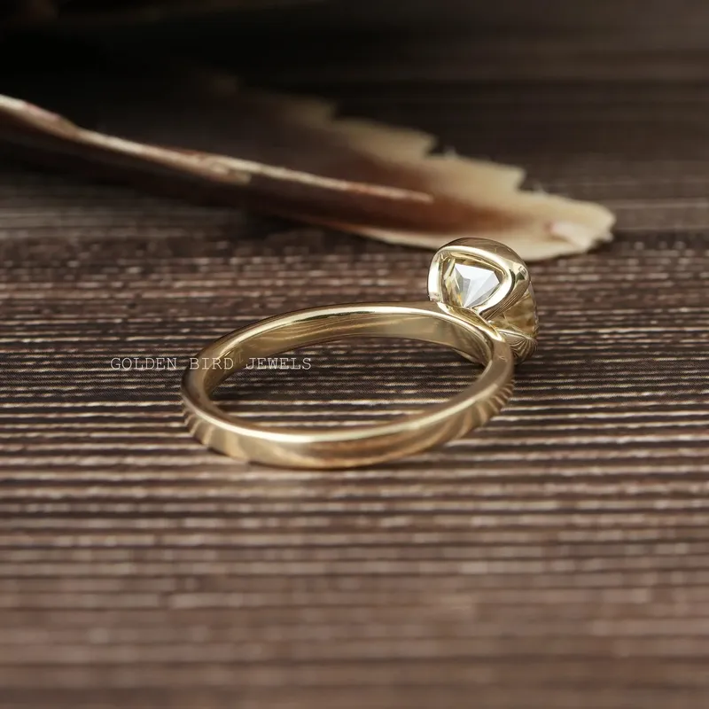 Yellow Cushion Moissanite Half Bezel Solitaire Ring view 9