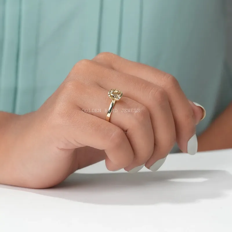 Yellow Cushion Moissanite Half Bezel Solitaire Ring view 5