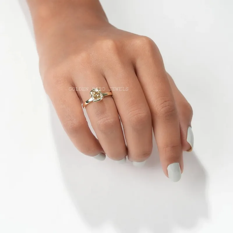 Yellow Cushion Moissanite Half Bezel Solitaire Ring view 6