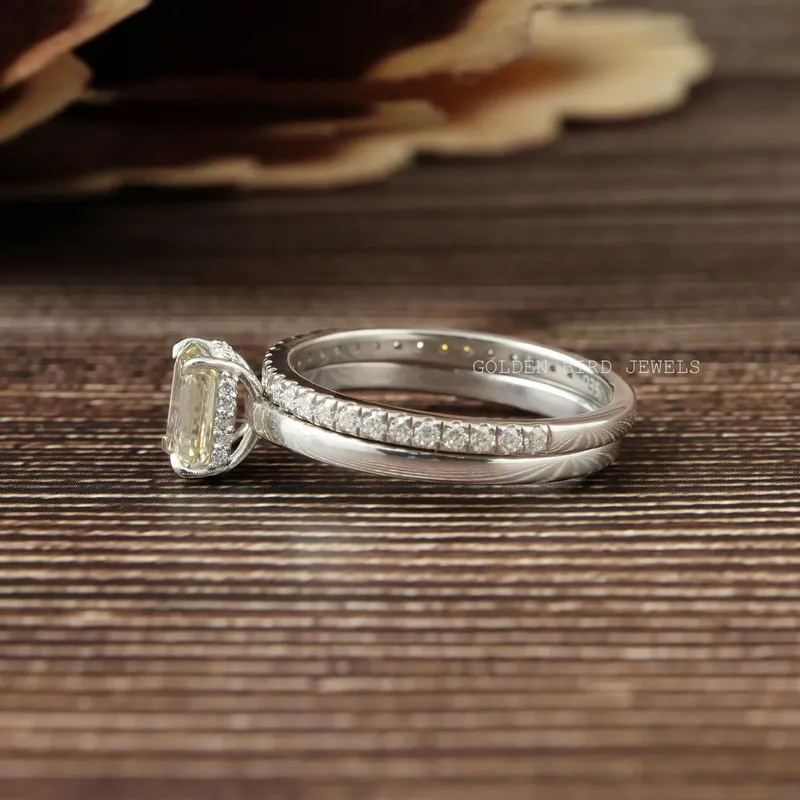 Yellow Emerald Cut Moissanite Ring Set vy 8