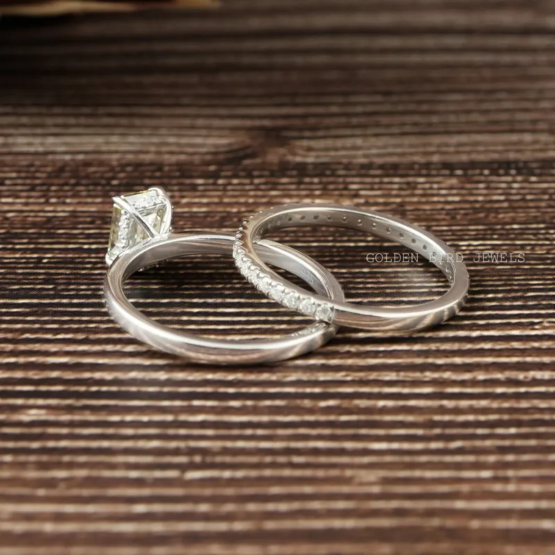 Yellow Emerald Cut Moissanite Ring Set vy 9