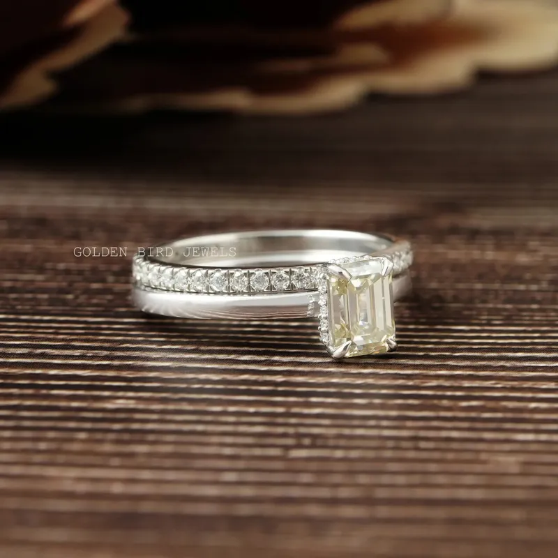 Yellow Emerald Cut Moissanite Ring Set vy 7