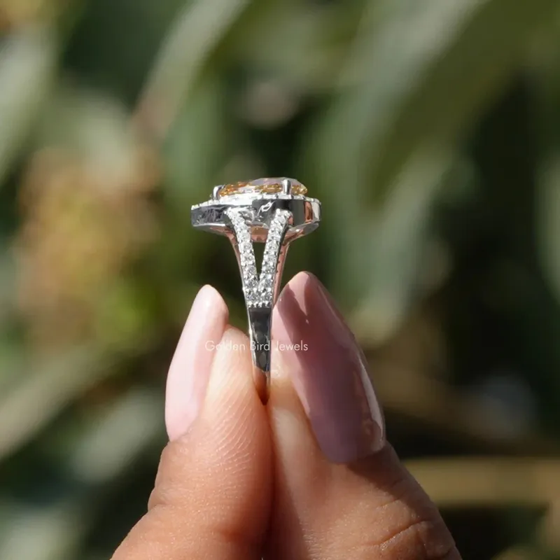 Yellow Pear Moissanite Halo Engagement Ring view 3