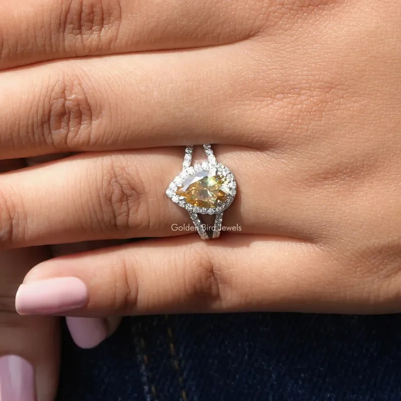 Yellow Pear Moissanite Halo Engagement Ring view 7