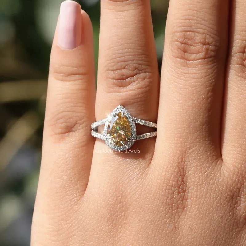 Yellow Pear Moissanite Halo Engagement Ring view 8