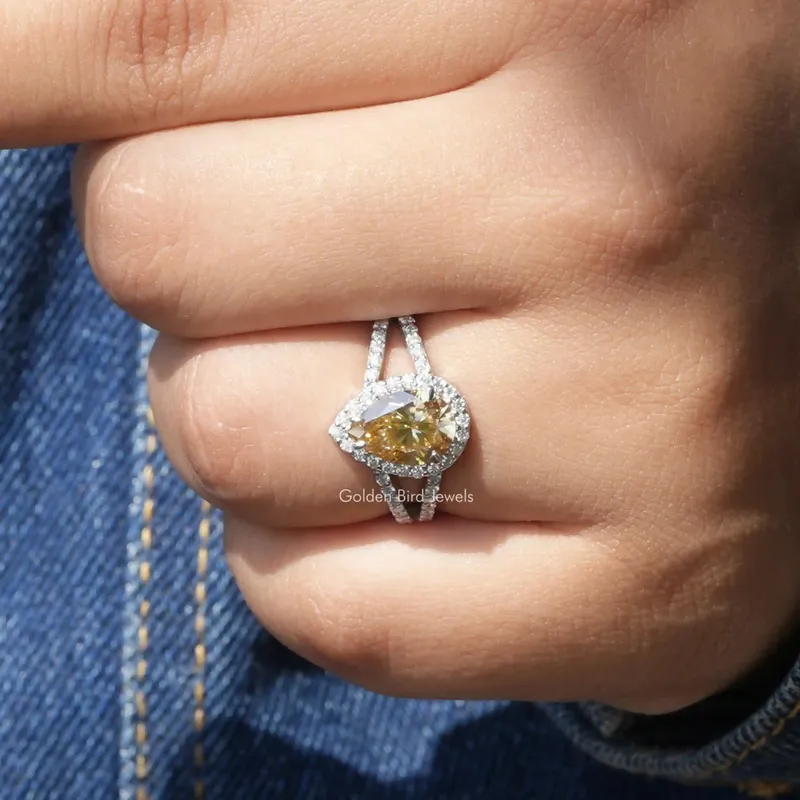 Yellow Pear Moissanite Halo Engagement Ring view 4