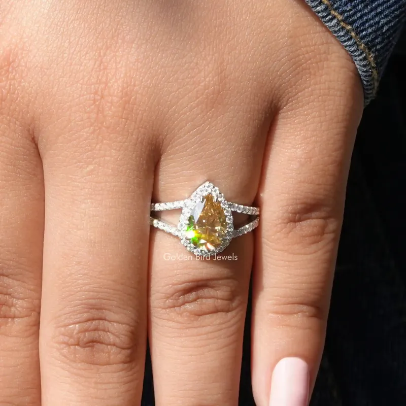 Yellow Pear Moissanite Halo Engagement Ring view 6