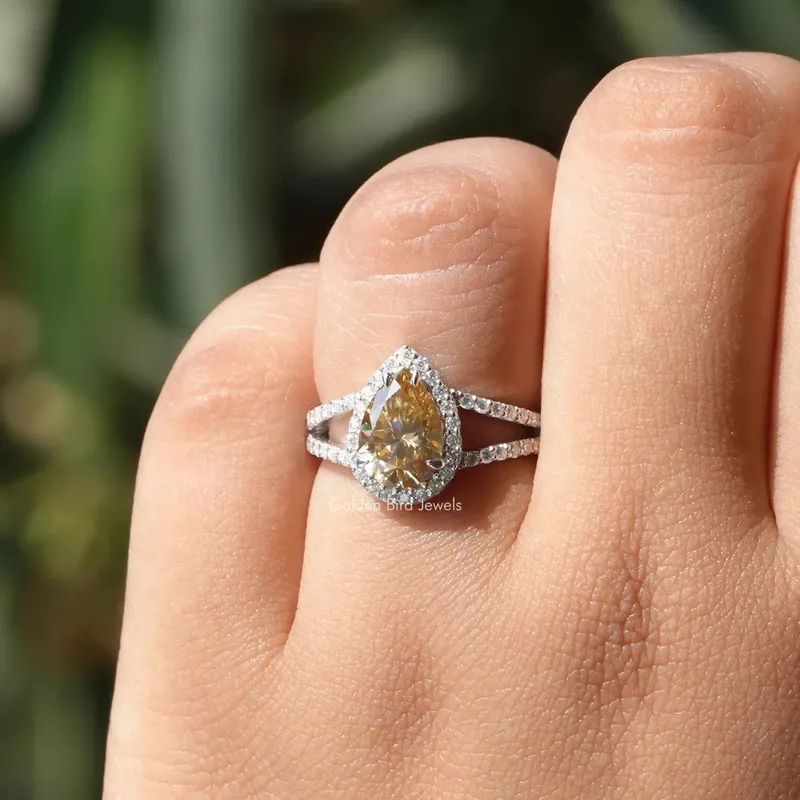 Yellow Pear Moissanite Halo Engagement Ring view 2
