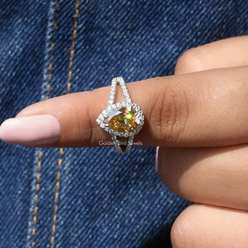 Yellow Pear Moissanite Halo Engagement Ring view 5