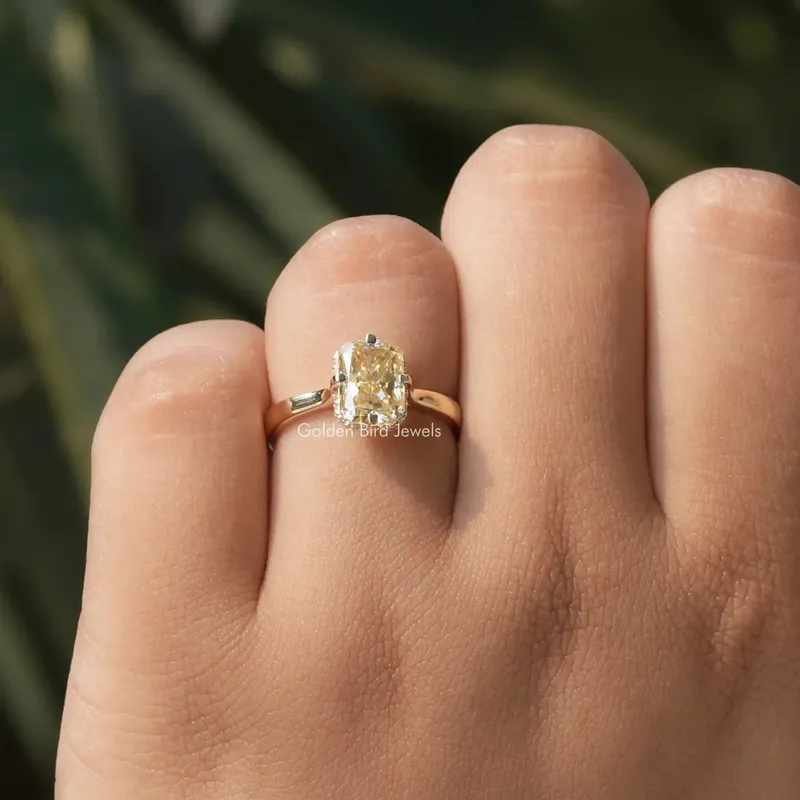 Yellow Radiant Cut Moissanite Hidden Halo Engagement Ring view 3