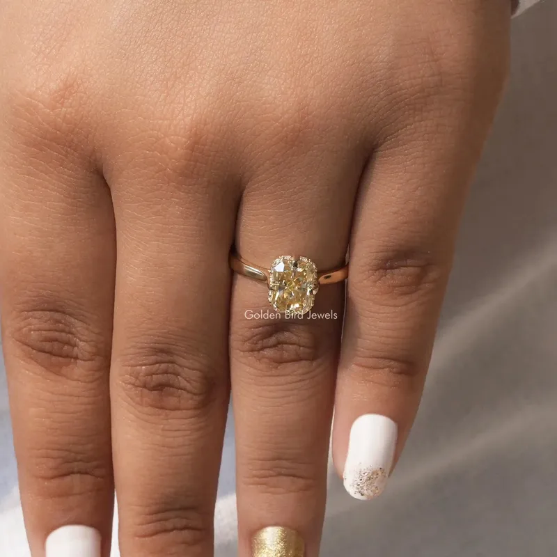Yellow Radiant Cut Moissanite Hidden Halo Engagement Ring view 7