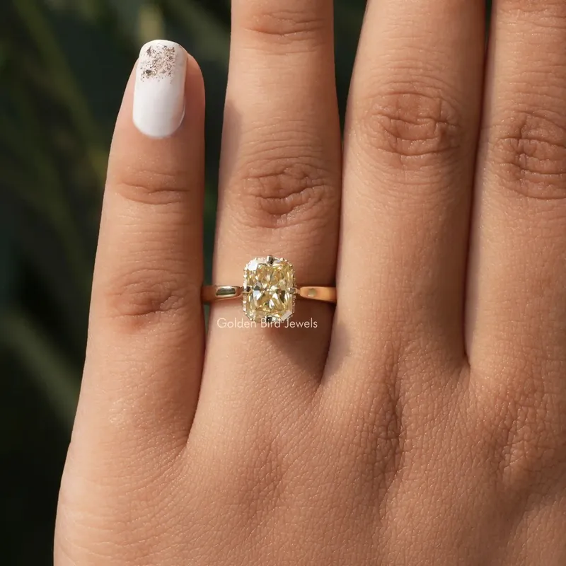 Yellow Radiant Cut Moissanite Hidden Halo Engagement Ring view 8