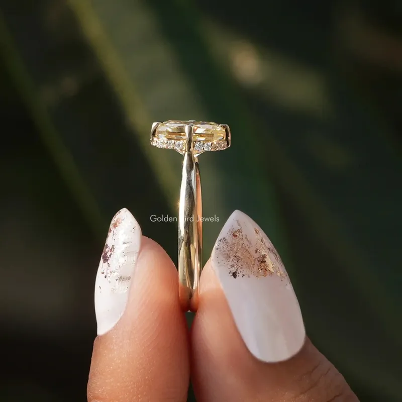 Yellow Radiant Cut Moissanite Hidden Halo Engagement Ring view 2