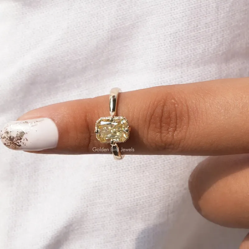Yellow Radiant Cut Moissanite Hidden Halo Engagement Ring view 5