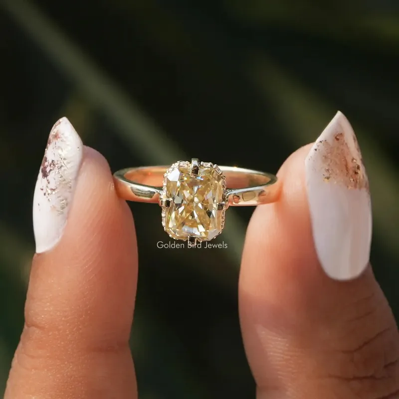 Yellow Radiant Cut Moissanite Hidden Halo Engagement Ring yellow engagement ring