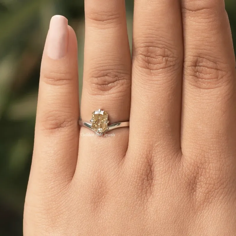 Yellow Radiant Moissanite Sideway Solitaire Ring view 3