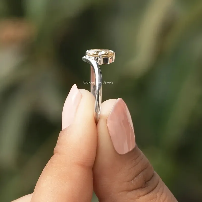 Yellow Radiant Moissanite Sideway Solitaire Ring view 2