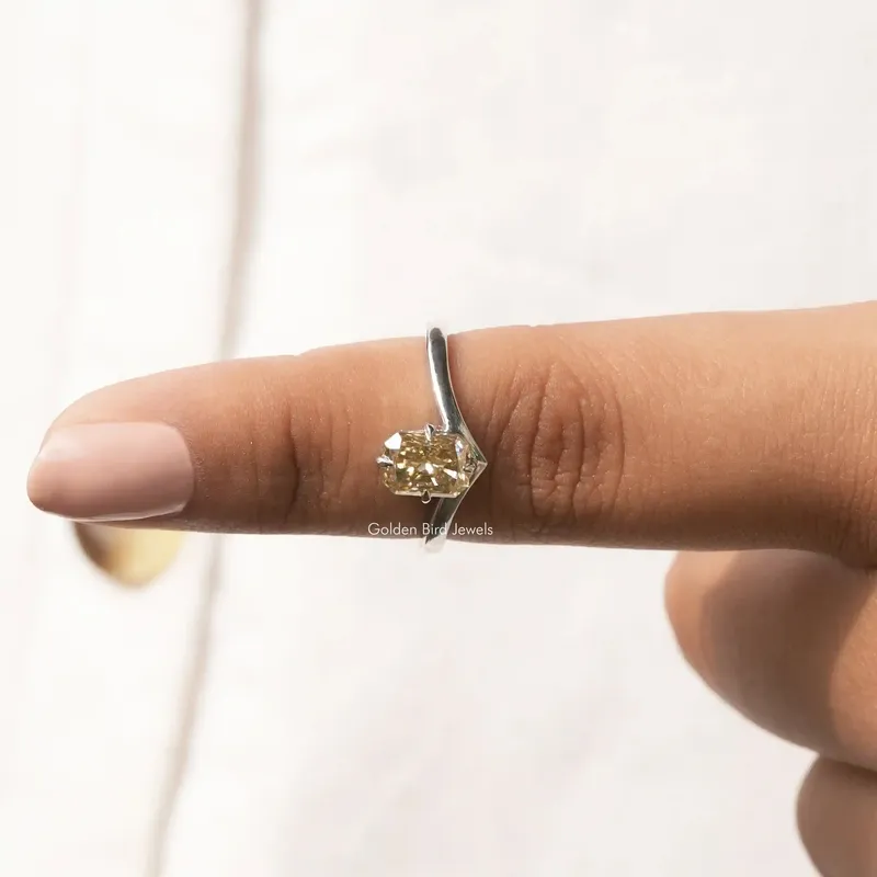 Yellow Radiant Moissanite Sideway Solitaire Ring view 6