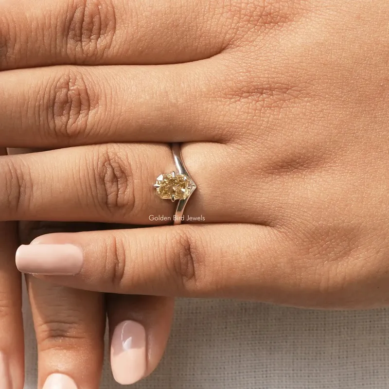 Yellow Radiant Moissanite Sideway Solitaire Ring view 8
