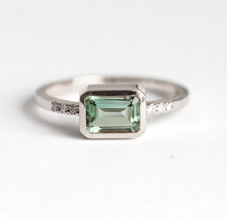 Green Tourmaline Ring, Pave Diamond Ring vy 7