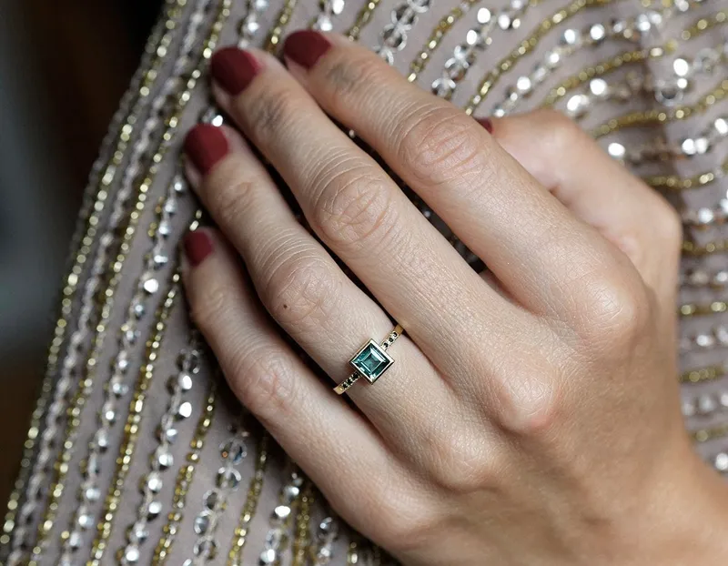 Green Tourmaline Ring With Black Diamonds view 2