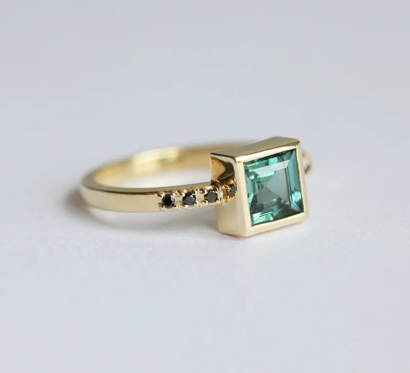 Green Tourmaline Ring With Black Diamonds view 3