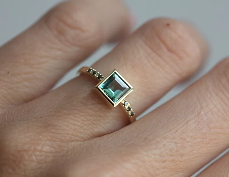 Green Tourmaline Ring With Black Diamonds view 4
