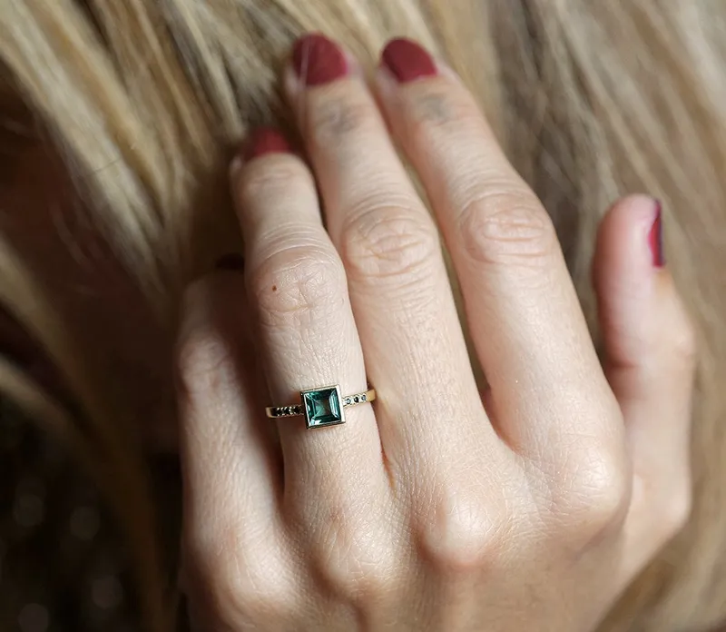 Green Tourmaline Ring With Black Diamonds view 5