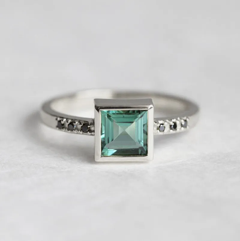 Green Tourmaline Ring With Black Diamonds view 6