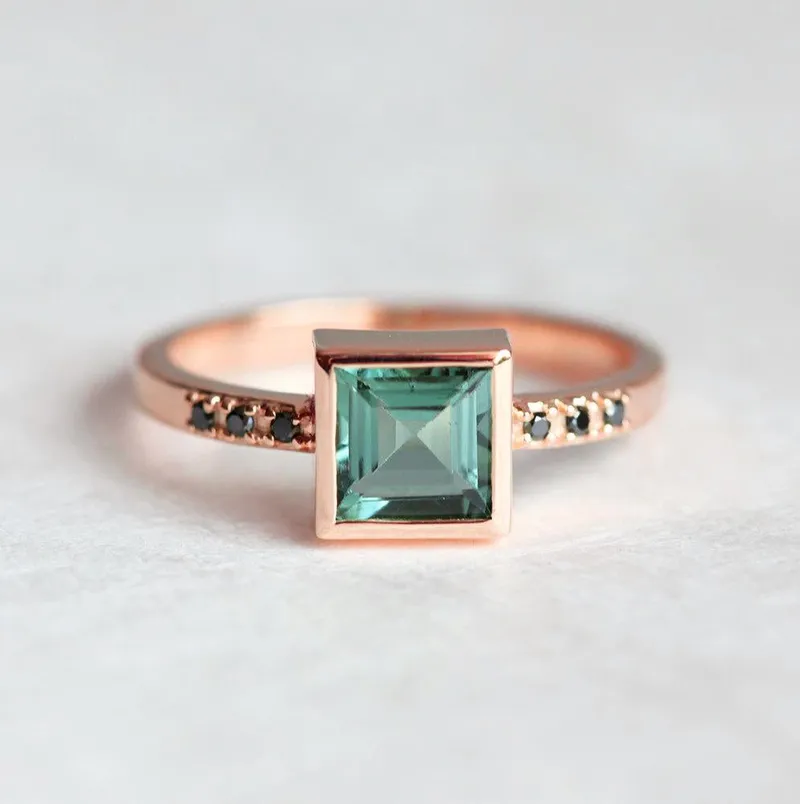 Green Tourmaline Ring With Black Diamonds view 7