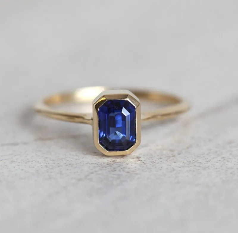 Gul Emerald Cut Sapphire Solitaire Ring view 2