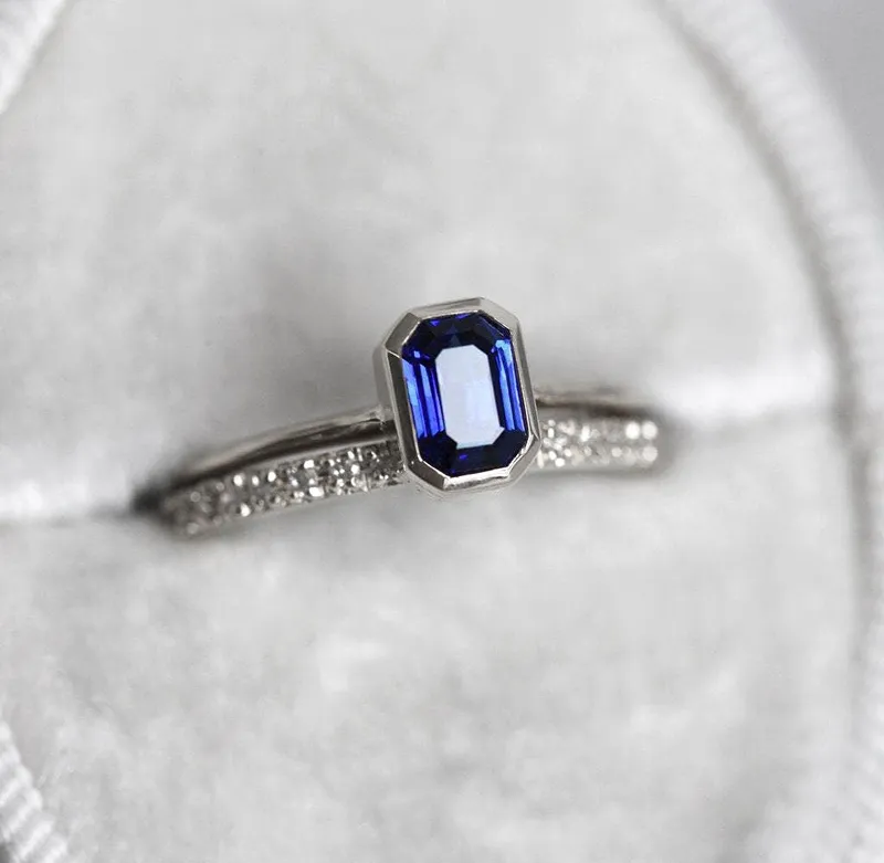 Gul Emerald Cut Sapphire Solitaire Ring view 6