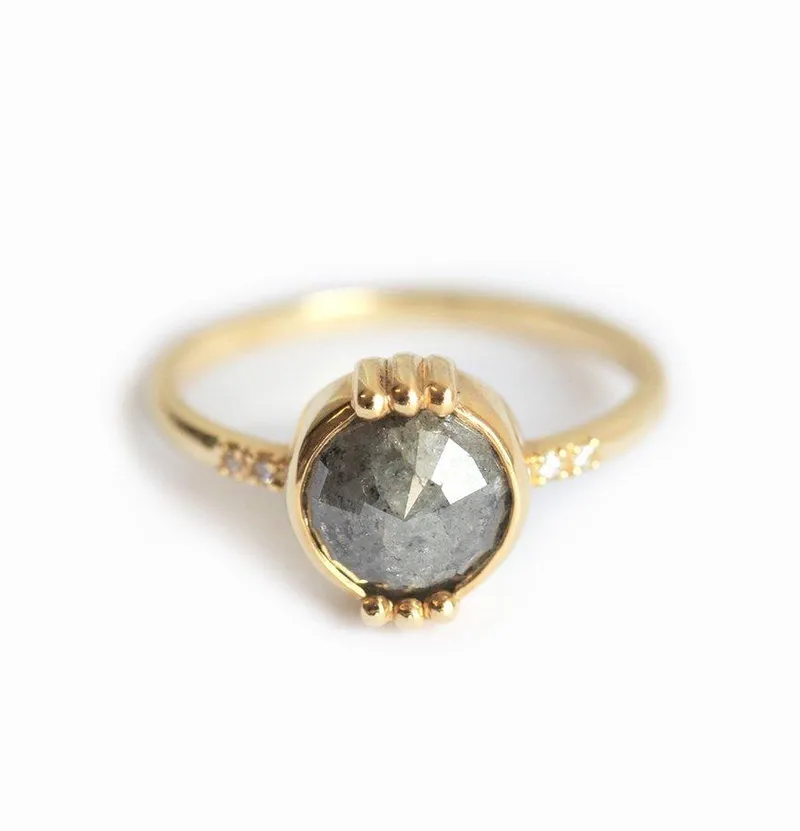 Gwen Round Salt & Pepper Diamond Ring vy 2