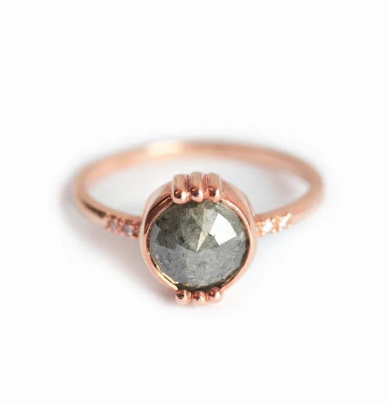 Gwen Round Salt & Pepper Diamond Ring vy 6